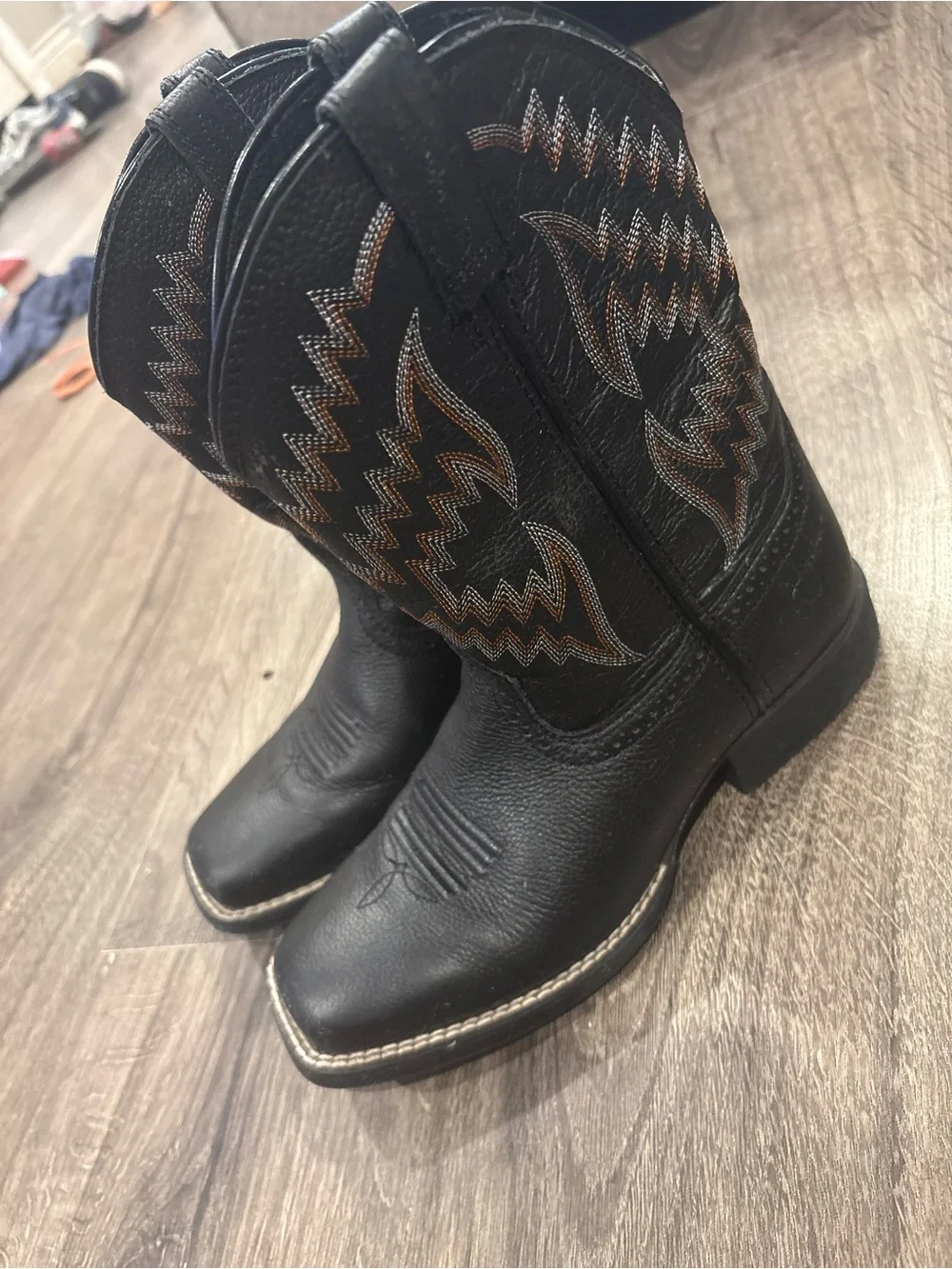 Ariat Black Kids Western Boots with Brown & Cream Stitching